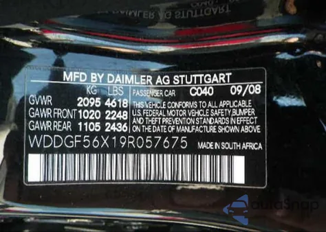 2009 Mercedes-Benz C350 из США, поврежденный, VIN WDDGF56X19R057675